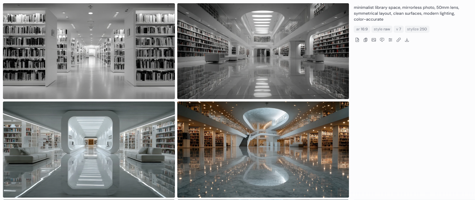 This minimalist library interior balances sculptural symmetry with pristine surfaces and luminous reflections. Captured with a mirrorless camera and 50mm lens, the images reveal a seamless blend of spatial rhythm, modern lighting, and architectural clarity in a serene educational setting.